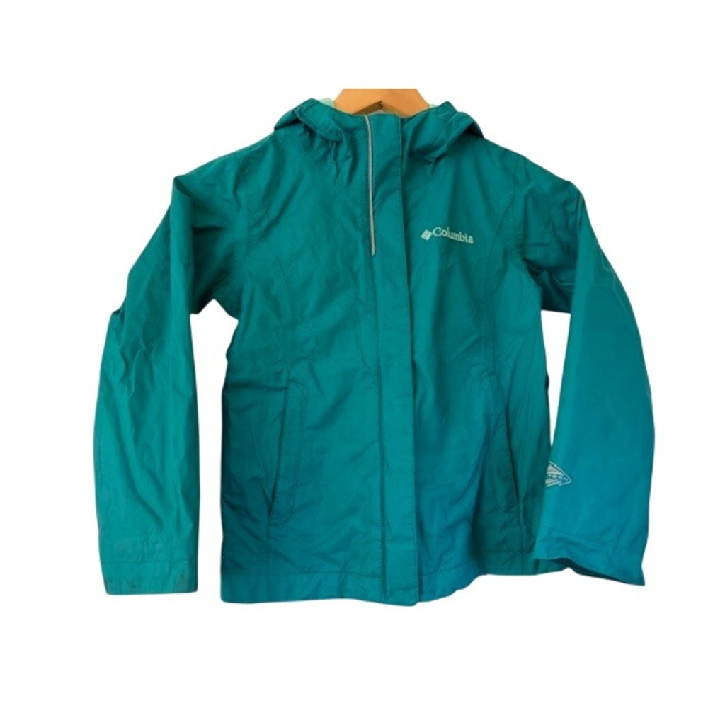 Columbia Kids Omni-Tech Waterproof Hooded Rain Jacket Teal Green XL 18-20